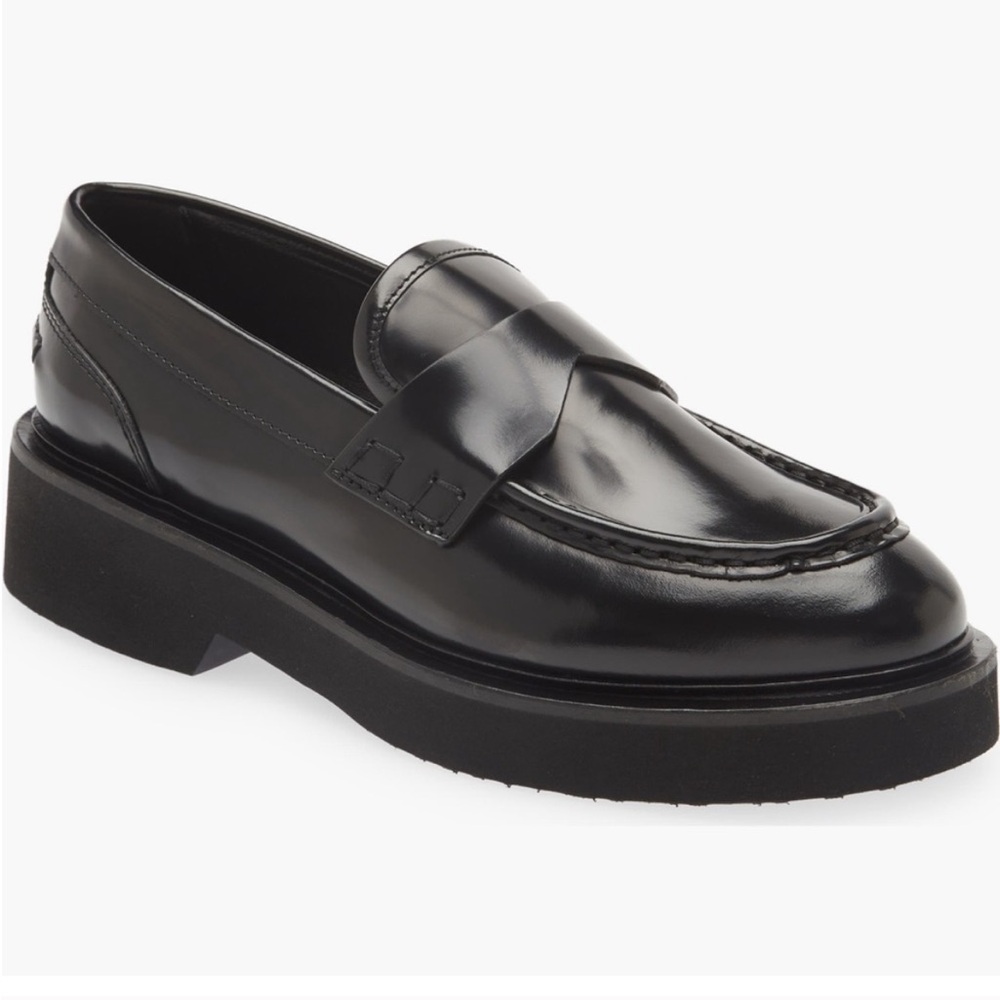 Aquatalia | Black Shiny Maura Abrasivato Lug Sole‎ Loafers 11